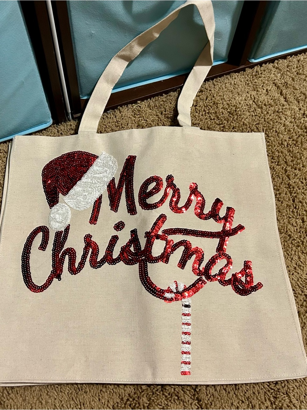 Hobby Lobby Merry Christmas Sequin Canvas Tote